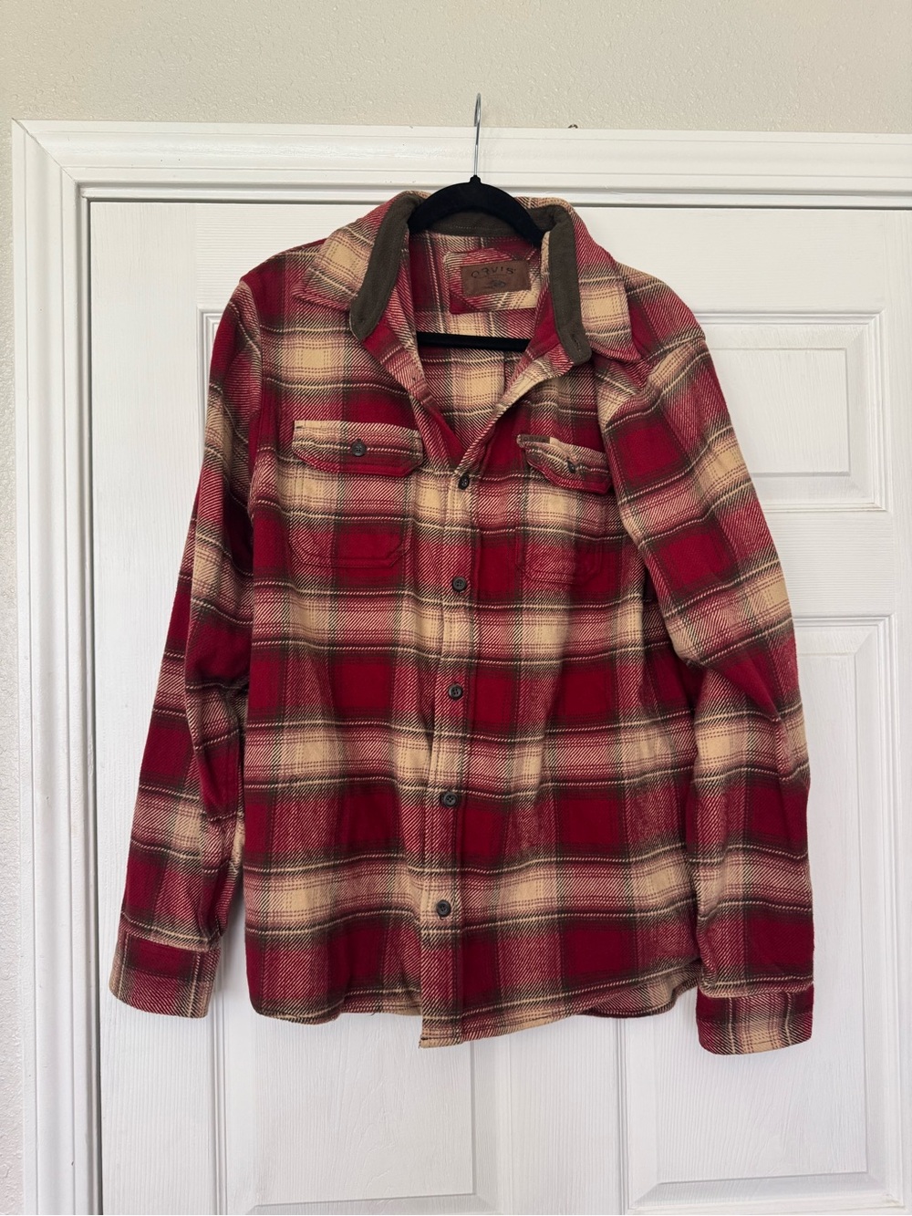 Orvis Red and Cream Plaid Flannel Shirt